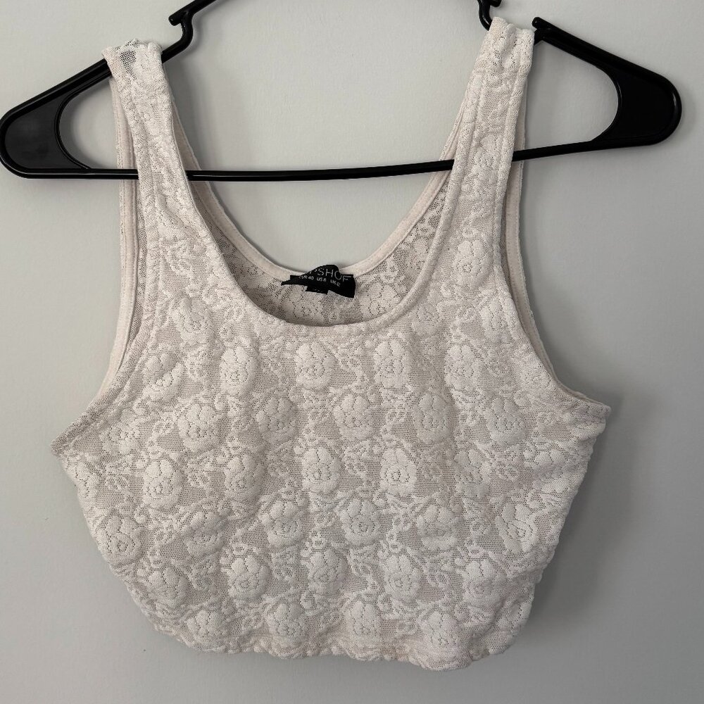 Topshop White Lace Floral Tank Crop Top Size: 8